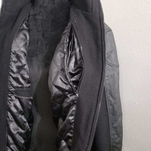 Black Burks Bomber Jacket Bay Men's Leather and Wool Sleeve and Sz Large - Picture 10 of 12